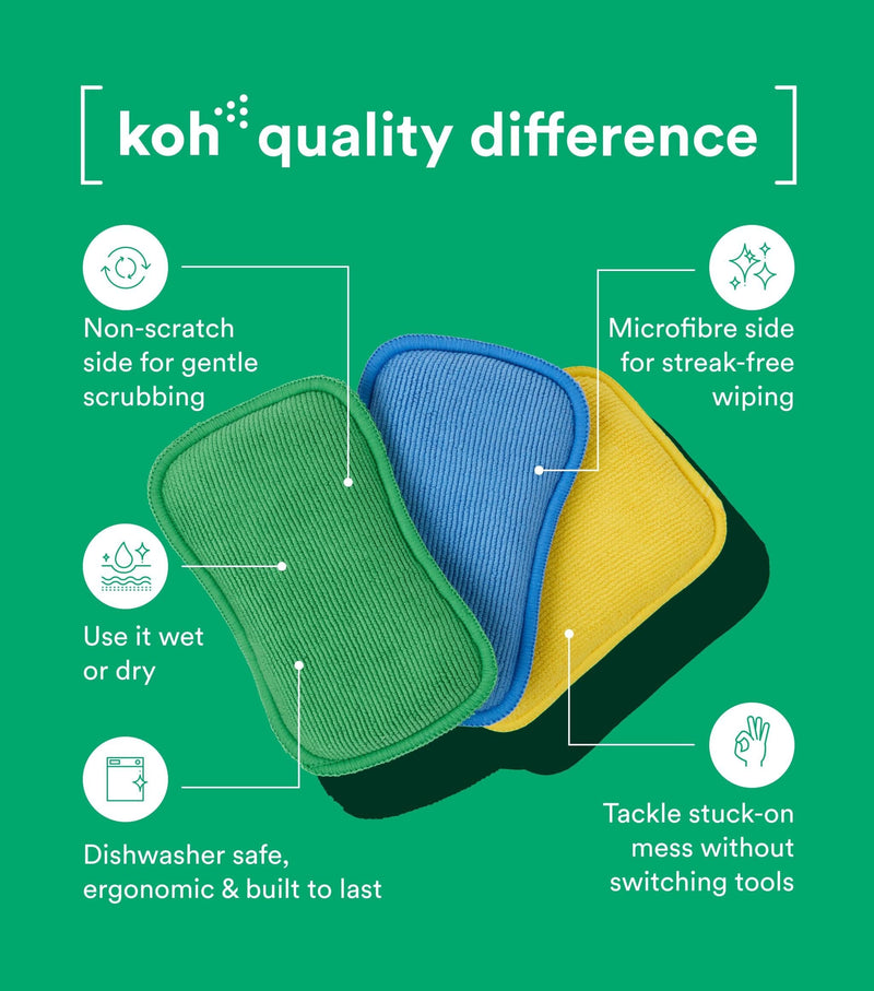 Scrubby Pads 3pk | Double-Sided Cleaning Pads for Every Surface | Koh